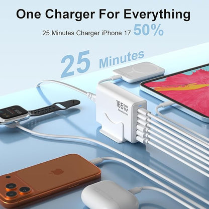USB C Fast Charger Block for iPhone 17 Charger, 3 Type C Ports Each 40W Charger for iPhone 17 16 15 Pro Max Plus, iPad, Tablets, Total 165W GaN 6 Port Wall Charging Station Hub Adapter
