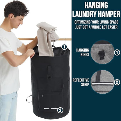 Laundry Bag Extra Large 115L，Laundry Backpack with Shoulder Straps，Sturdy Travel Laundry Bags with 4 Pockets，Laundry Backpack Heavy Duty，Clothes Hamper Bag XXL，College Dorm Essentials