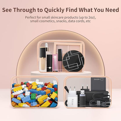 TISRATOK 12 PCS Clear Makeup Bag for Women with Zipper, TSA Approved Toiletry Pouch, Cosmetic Bag Bulk for Travel Organizer Essentials - Orange-pink, Medium