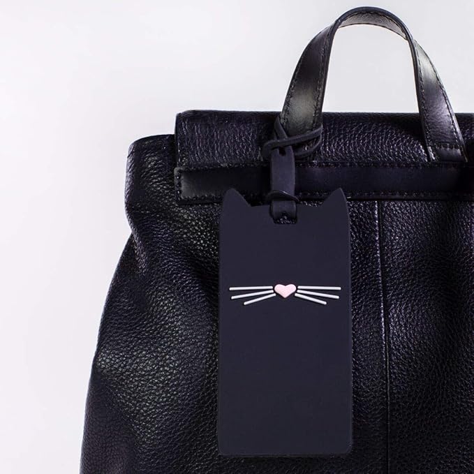 Kate Spade New York Silicone Luggage Tag with Durable Strap, Black Cat