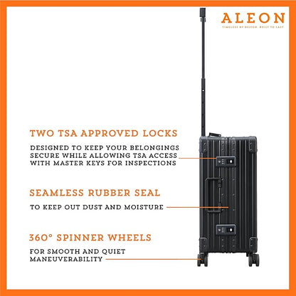 Aleon All Aluminum Lightweight Carry-On Luggage - Hardside Carry-On Suitcase, TSA Approved, Hard Shell Suitcase for Travel, Airline Approved 21 Inch Hard Spinner Wheels Luggage (Onyx)
