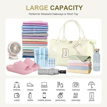 Dance Gym Duffel Bag for Teen Girls, Personalized Initial Travel Weekender Bag,Cute Overnight Carry On Duffle for Women,Sports Travel Cheer Bag,Monogram Christmas Gifts for Tween Preppy(beige-D)