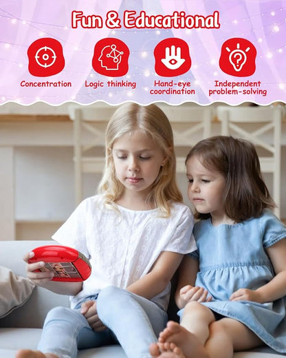 Rotating 3D Puzzle for Kids 3 4 5 6 7 Year Old, 4 Puzzles in 1, Handheld Game Fidget Toys for Travel, Cars & Plane, Fine Motor Skills Developing (Cute Little Princess)