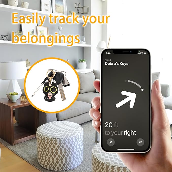 Leather Keychain Case Holder Compatible with Apple AirTag, GPS Airtag Keychain Finder Tracker with Key Ring, Anti-Scratch Protective Air Tag Cover