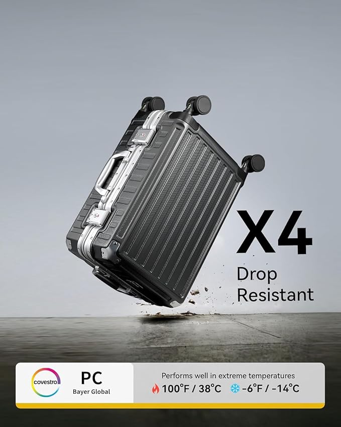 Checked Luggage with Spinner Wheels, 8010S Aluminum Frame Zipperless Polycarbonate Hard Shell Suitcase (ZX-Core, Blue, 24 Inch)
