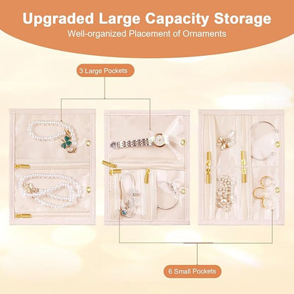 Travel Jewelry Case Organizer for Women, Jewelry Storage Book with Small Pouch, Travel Jewelry Bag Case for Traveling Earrings, Rings, Bracelet Organizer (Inner Pages, 3 PCS, Beige)