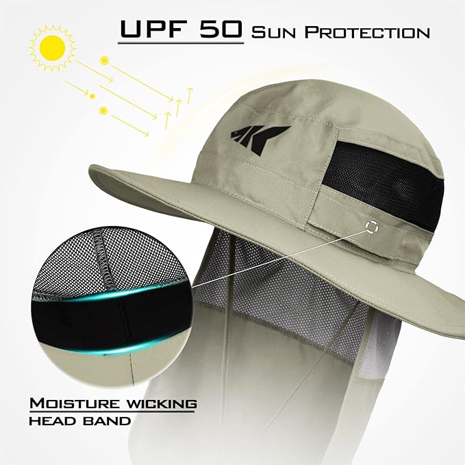 KastKing UPF 50 Boonie Hat Fishing Hat with Removable Neck Flap Sun Hats for Men