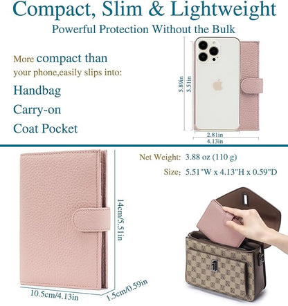 Leather RFID Slim Passport Holder for Travel Women – Passport Wallet for Men with Passport Cover & 3 Card Slots, Zippered Coin Pocket, Cash Holder – Travel Organizer Christmas Gift Box (Pink)