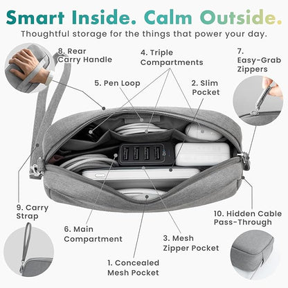 BELLEMOND「Totono+」| Cord Organizer Tech Pouch | Travel Electronics Organizer Case for Cables & Chargers | Hidden AirTag Slot & Cable Pass-Through | Designed in Japan | Bamboo Green
