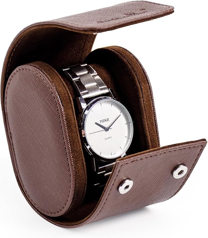 SANQIANWAN Single Travel Storage Watch Roll Portable PU Leather Watch Case Box for Men with Button Style Removable Watch Pillow Watch Display Roll (Brown)