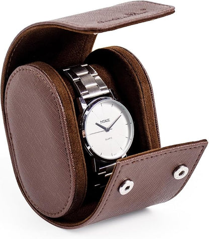SANQIANWAN Single Travel Storage Watch Roll Portable PU Leather Watch Case Box for Men with Button Style Removable Watch Pillow Watch Display Roll (Brown)