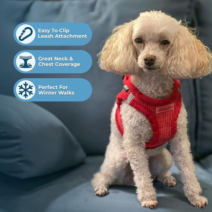 Best Pet Supplies - All Weather Mesh/Plush, Reflective, No Pull Harness for Small, Medium Dogs, Cats - Secure with Hook & Loop Fastener, Buckle, Double D-Rings - Harness (Red Corduroy), S