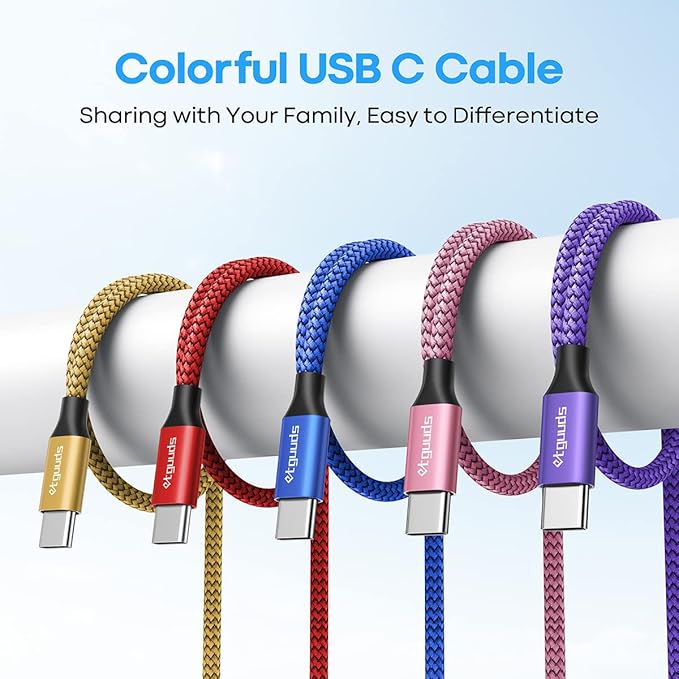 etguuds USB C Cable 10ft, 5-Pack USB to USB C Charger Cable, Fast Charging Cord Type C for iPhone 17 16 15 Pro Max Plus 17 Air 16e, Samsung Galaxy S25 S24 S23 S22 S21 S20 A17 A16 A15 A26 A36 A56 A55