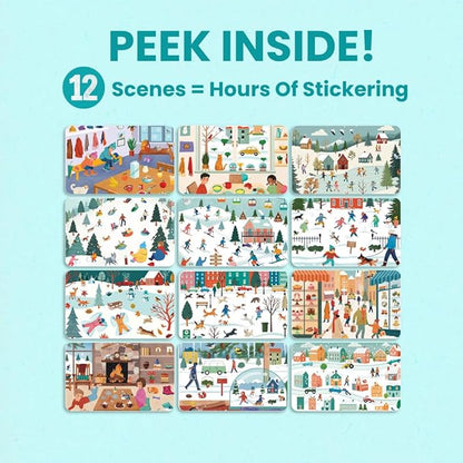 Cupkin Snow Day Sticker Book Activity for Kids, Side by Side Winter Sticker Book, Fun Kid Road Trip Activity, 500+ Kids Stickers + 12 Scenes and Coloring Pages, Crafts for Ages 2-8
