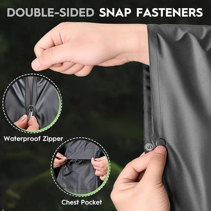 Bruvoalon 3-in-1 Rain Poncho with 1/4 Zip & Chest Pocket, Waterproof, Sunshade, Ground Mat for Adults & Youth Emergency