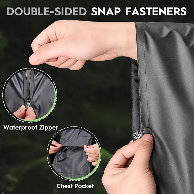 Bruvoalon 3-in-1 Rain Poncho with 1/4 Zip & Chest Pocket, Waterproof, Sunshade, Ground Mat for Adults & Youth Emergency