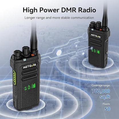 Retevis NR30D DMR Two Way Radios Long Range,Noise Canceling,IP67 Waterproof,TDMA,AES256,15-Hour Battery Life,Compatible with Motorola CP100D,Professional Digital Walkie Talkies for Industrial(2 Pack)