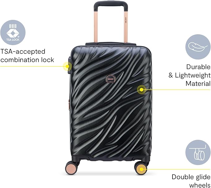 DELSEY PARIS Alexis Durable Luggage, Expandable Lightweight 4-Wheel Spinner, Easy Grip Telescoping Handle for Smooth Mobility, TSA-Lock Incorporated, Men and Women, Black/Rose Gold, Carry-On 21-Inch
