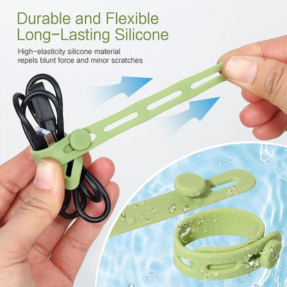Donruby 24Pcs Silicone Cable Ties - Reusable & Washable with Locking Buckle Design, Adjustable Fastening Cable Straps, Multi-Purpose High Elasticity Cord Organizer (4 Colors)