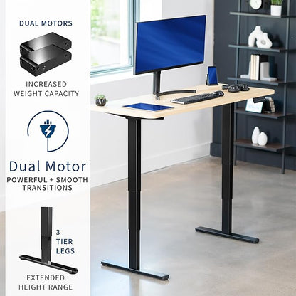 VIVO Electric 60 x 24 in Dual Motor Sit Stand Desk, Memory Height Adjustment, 2B Series, Light Wood Top Black Frame, DESK-KIT-2B6C