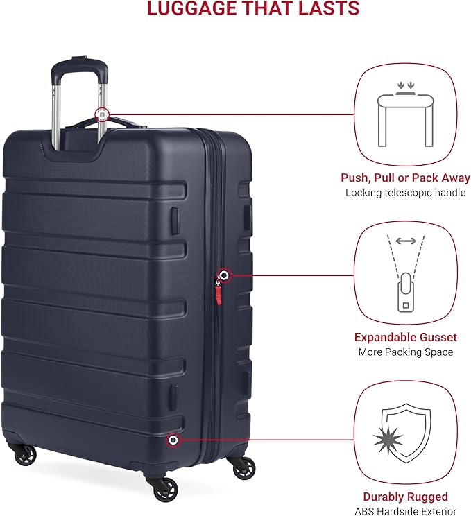 SwissGear 7366 Hardside Expandable Luggage with Spinner Wheels, Navy, Checked-Large 27-Inch