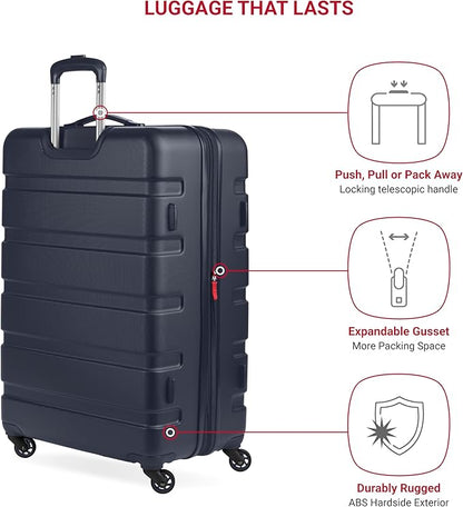 SwissGear 7366 Hardside Expandable Luggage with Spinner Wheels, Navy, Checked-Large 27-Inch