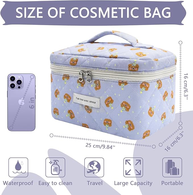 Large Makeup Bag, Cute Cosmetic Bag for Women Girls, Floral Coquette Aesthetic Toiletry Bag, Travel Make Up Organizer Bag (Sheep Print）