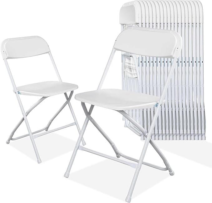 20 Pack Plastic White Folding Chairs with 350-LBS Capacity, Portable Indoor Outdoor Chairs, Foldable Commercial Seat with Steel Frame for Office, Party, Events, Wedding, Kitchen & Dinning