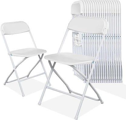 20 Pack Plastic White Folding Chairs with 350-LBS Capacity, Portable Indoor Outdoor Chairs, Foldable Commercial Seat with Steel Frame for Office, Party, Events, Wedding, Kitchen & Dinning