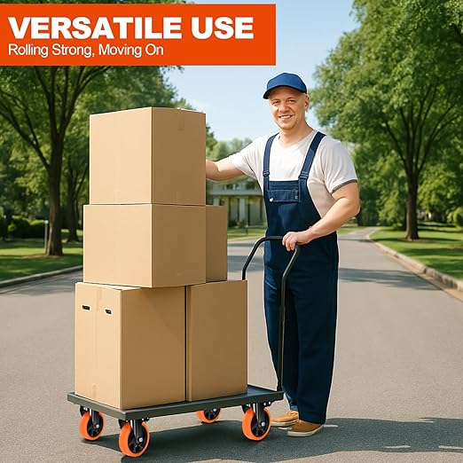 MSH&HCE 5-Inch Orange Heavy Duty Caster Wheels (Set of 4) - 2600Lbs Total Capacity, Polyurethane (PU) Wheels, Quiet Swivel Casters for Carts, Furniture & Workbenches (Two Hardware Included) ﻿