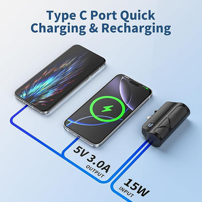 Portable Charger 5000mAh Dual USB C and iOS-Type Connector, Ultra-Compact 20W PD Fast Charging Power Bank for Phone 17/16/15/14/13 Plus,Pro Max, Pad, Samsung Galaxy S25 S24 S23 Android (Black)