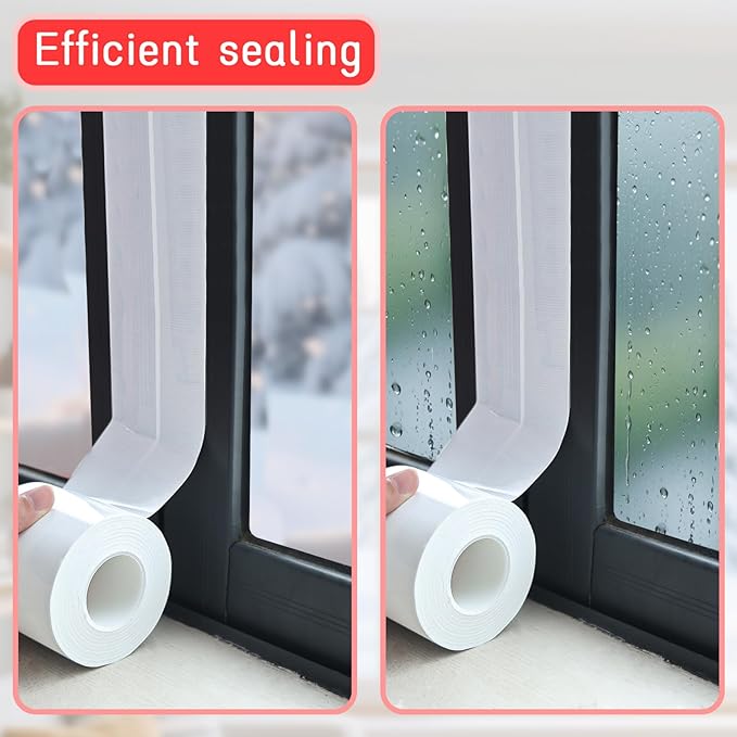 Birllaid White Window Weather Sealing Tape, Window Insulation Air Conditioner Seal Tape, 3 Inch x 65 FT Waterproof Blocker for Cold Heat Air, Windproof, No Residue Strong adheisve