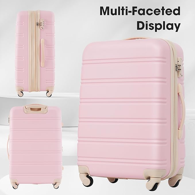 Merax Luggage Sets 2 Piece Expandable Hardside Luggage with Travel Bag Suitcase Set with Spinner Wheels(20+24+bag,Light Pink-1)