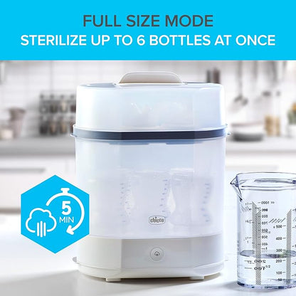 Chicco 3-in-1 Modular Electric Steam Sterilizer for Baby Bottles, Feeding Accessories, and More | Eliminates 99.9% of Germs | 3 Configurations | Automatic Shut-Off and Quiet Operation