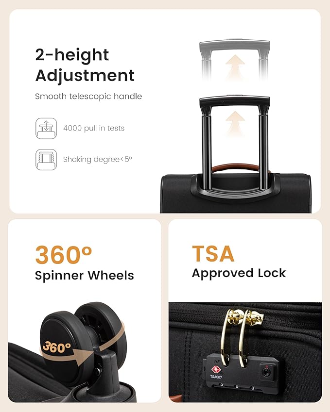 LOVEVOOK Carry on Luggage 22x14x9 Airline Approved, 22 Inch Large Rolling Suitcase, Spinner Wheels & TSA Lock, 49L Softside Lightweight Underseat Carryon Luggage for Women Men Travel