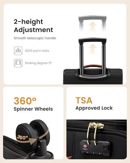 LOVEVOOK 49L Carry on Luggage 22x14x9 Airline Approved, 22 Inch Large Rolling Suitcase with Suit Folder & Spinner Wheels & TSA Lock, Softside Lightweight Underseat Carryon Luggage for Women Men Travel