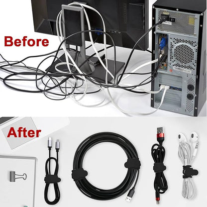 Nearockle 16Pcs Silicone Cable Straps Wire Organizer for Bundling Earphone, Phone Charger, Computer Cords, Reusable Cable Ties Cord Organizer in Home,Office,Kitchen,School(Black)