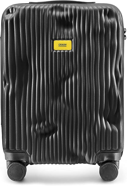 CRASH BAGGAGE Icon Stripe - 22 Inch Rolling Carry On Suitcase with 4 Spinner Wheels, Hardside Polycarbonate Travel Luggage, Lightweight, Interior Pockets, Airline Approved Lock, 36L - Black