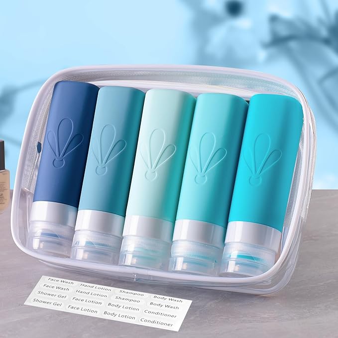 INSFIT Travel Bottles for Toiletries, TSA Approved 3oz Travel Size Toiletries, BPA Free Leak Proof Squeezable Silicone Tubes Travel Essentials for Shampoo Conditioner Lotion Soap