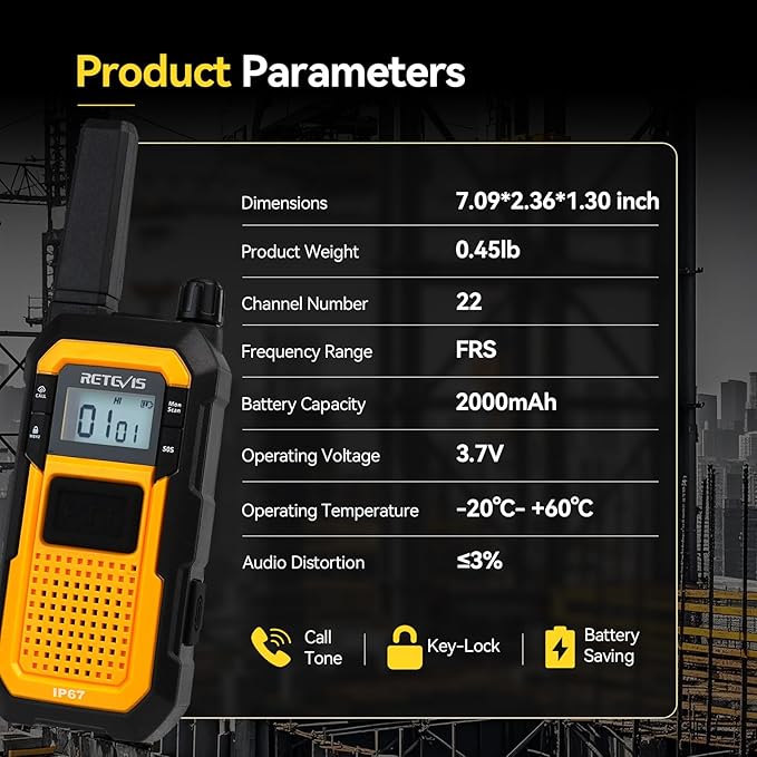 Retevis RB48 2 Way Radio Long Range, MIL-STD 810H Heavy Duty Walkie Talkies with Earpiece, Support VOX, Advanced Triple Proof, 2000mAh, NOAA, Vibration Reminder(6 Pack with Gang Charger)