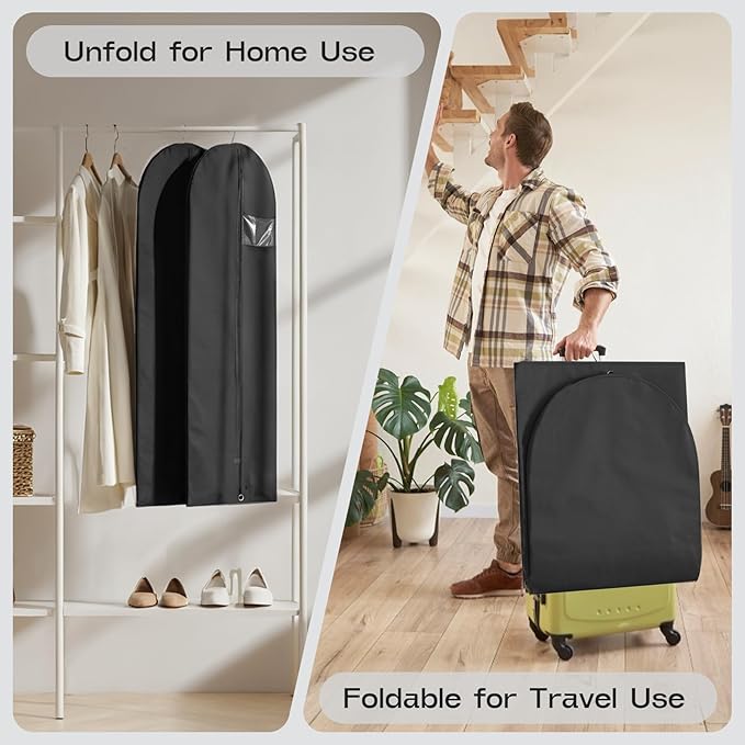 3 Pack Heavy Duty Garment Bags for Travel Suit Bags, Dress Bags, Garment Bags for Hanging Clothes with Pockets Men's Suit Holder for Shirts, Coats, Dresses (Black, 3Pack 40")