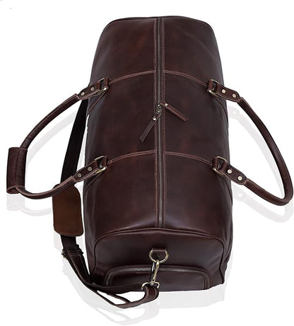 Leather Travel Bag,Weekender Overnight Bag Leather Large Carry On Bag Travel Tote Duffel Bag for Men & Women (Dark Brown)