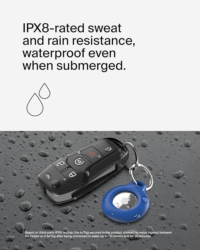 Belkin Waterproof Apple AirTag Secure Holder with Key Ring - Durable Scratch-Resistant AirTag Case, Protective Keychain Accessory for Keys, Pets, Luggage, Backpacks, and More - Blue (2-Pack)