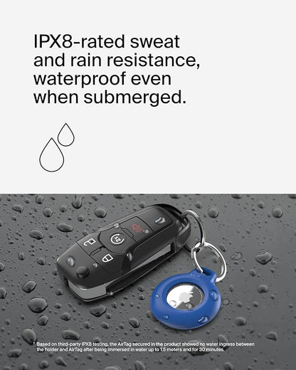Belkin Waterproof Apple AirTag Secure Holder with Key Ring - Durable Scratch-Resistant AirTag Case, Protective Keychain Accessory for Keys, Pets, Luggage, Backpacks, and More - Blue (2-Pack)