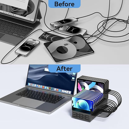 300W Charging Station for Multiple Devices, ALI SEA 24 Port USB C Fast Charging Station, Multi Device Charger Station Organizer Compatible with Cellphone, Tablet, Kindle, iPhone iPad and More