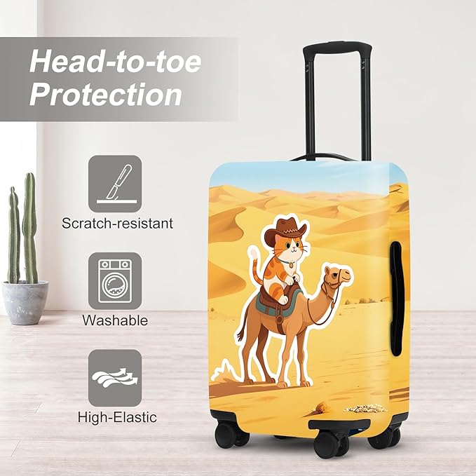 Desert Adventure Luggage Protector, Washable Suitcase Cover with Cowboy Camel Scene Anti-scratch for 18",20",22" Bag