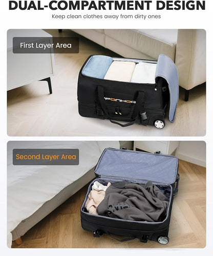 21 Inch Expandable Duffle Bag with Wheels for Men - Water Resistant Wheeled Duffle Bag for Weekend Travel & Overnight Trips,Black
