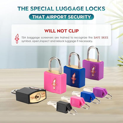 4 Pack Mini Locks with Key,Luggage Lock TSA Approved, TSA Approved Suitcase Lock for Luggage, Suitcase, Carry On, Backpack, Laptop Bag or Purse,4 Pack Family Set.