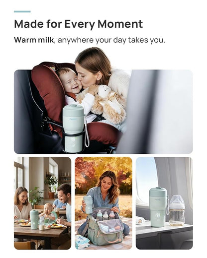 Papablic Pro Portable Bottle Warmer — 115W Fastest Heating, Built-in Sterilizer, 8 Feeds per Charge, 5 Temp Settings + Keep Warm, for Breastmilk & Formula, Mint Green