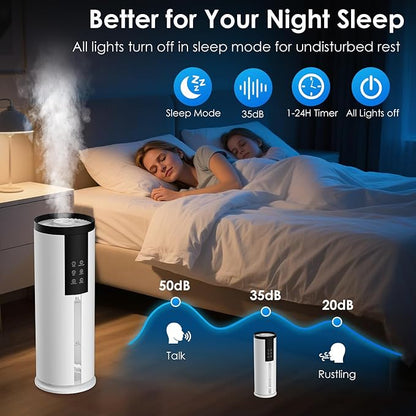 Humidifiers for Large Room 550 ft² - GloryAir 8L Cool Mist Humidifier for Bedroom Home Plants Baby, Top Fill, 120H Runtime, 4 Mist Spray Levels, 7-Color Light, 35dB Quiet Humidifier
